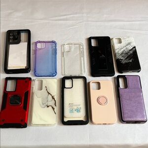 10 Assorted Phone Cases - Black, Red, Purple, Blue, White
